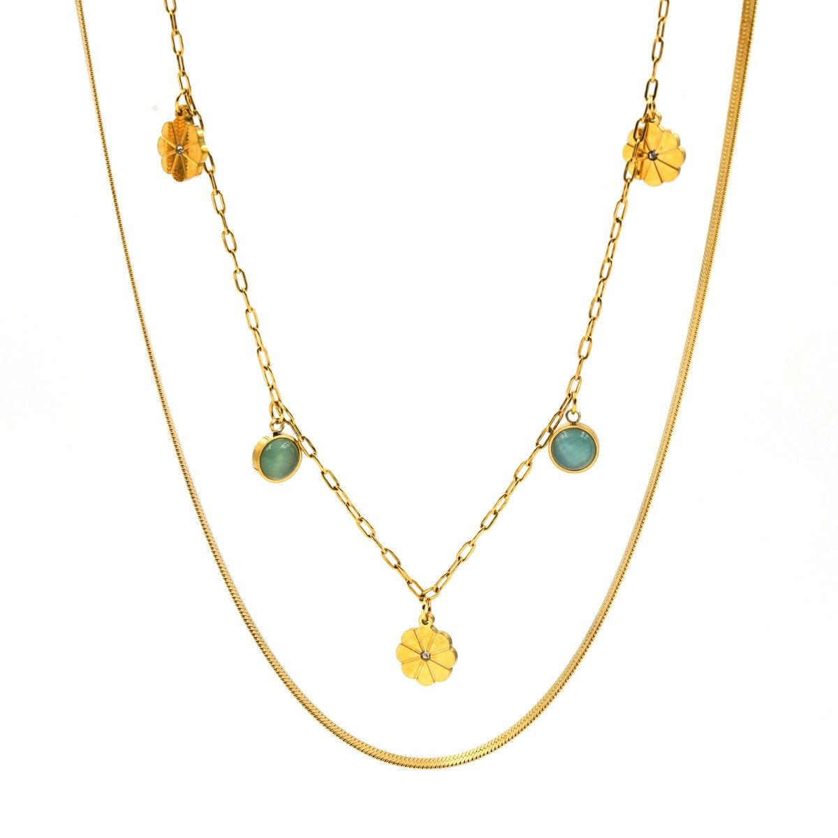 Artklim Gold Plated Golden Bloom Layered Necklace