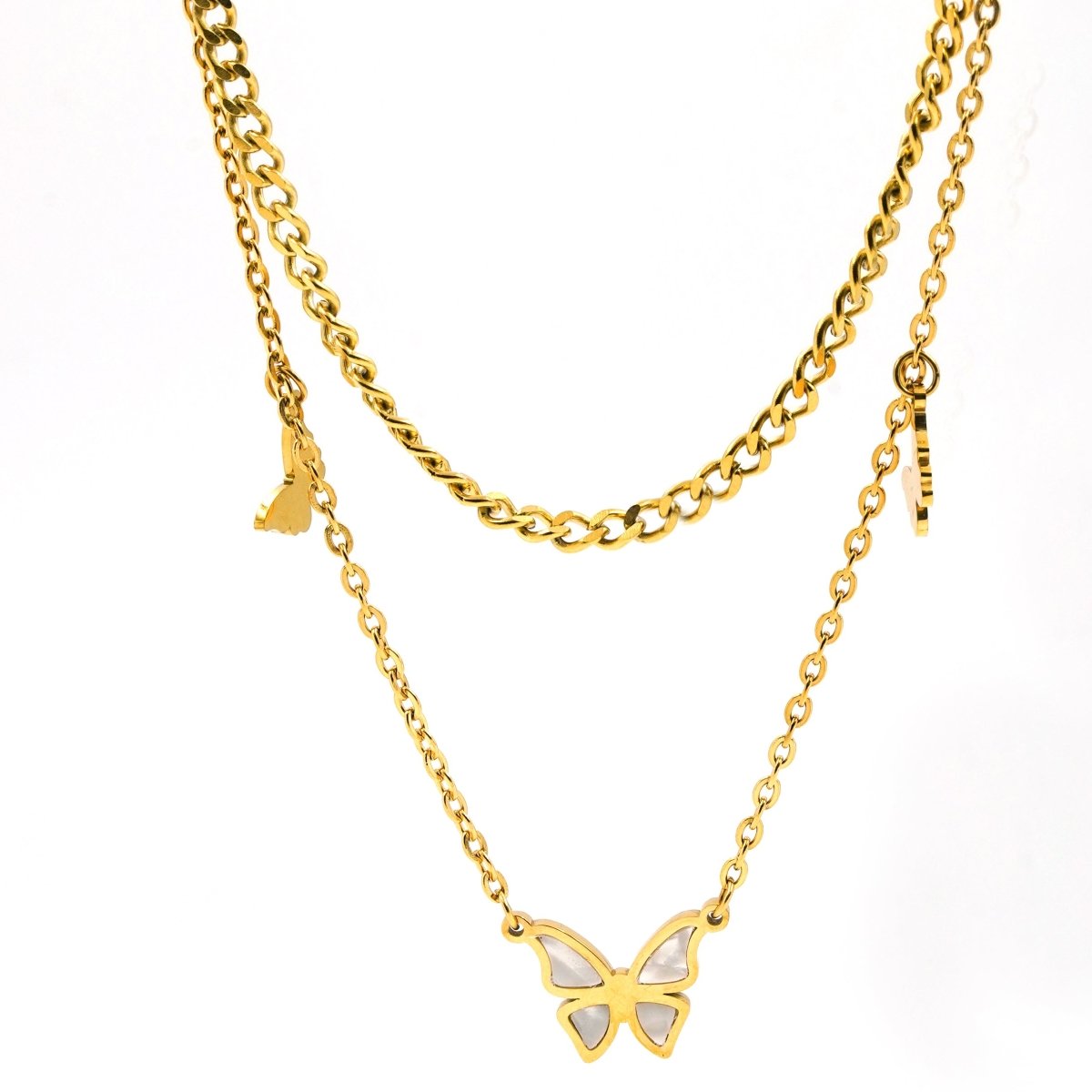 Artklim Gold Plated Butterfly Charm Double Layered Necklace