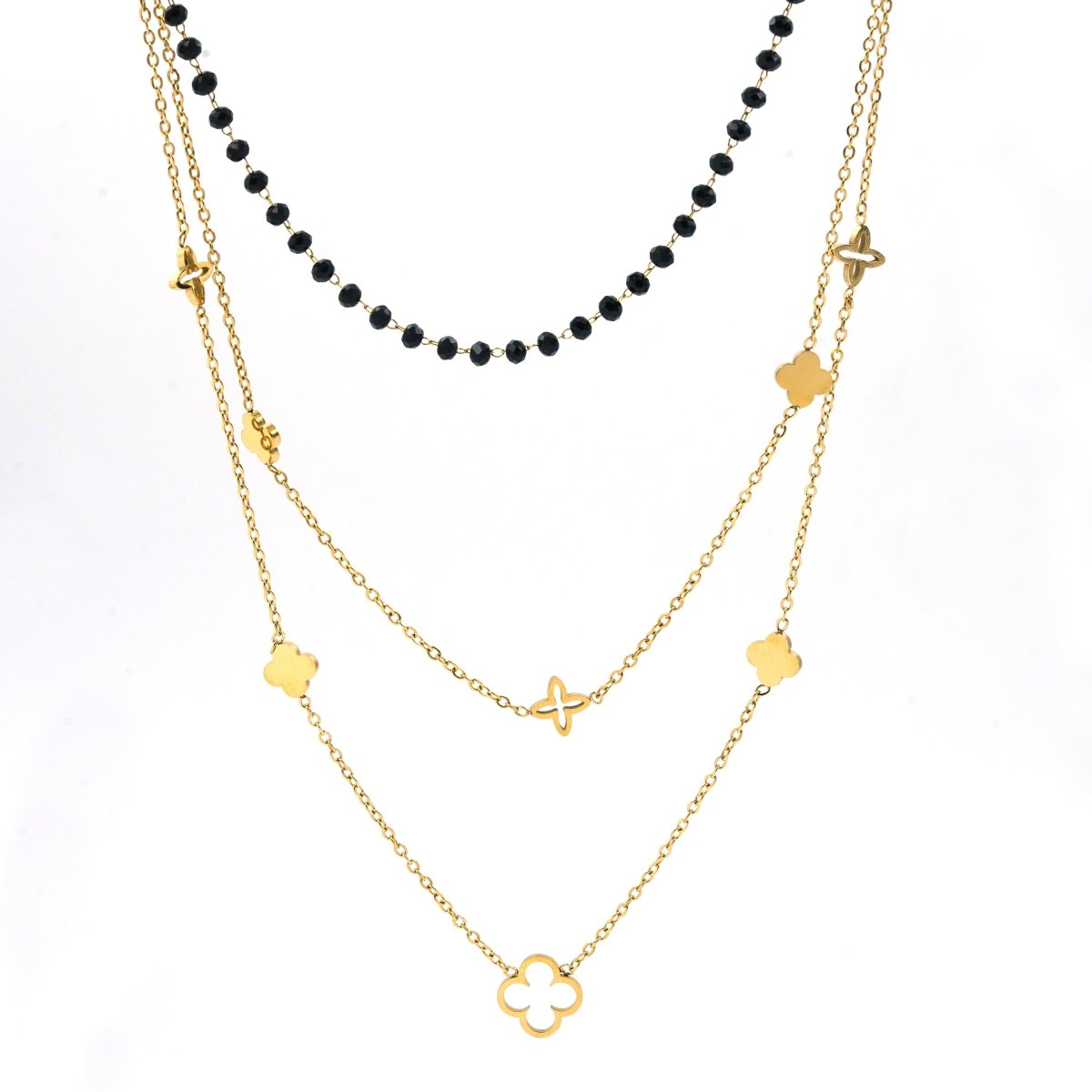 Artklim Gold Plated Elegant Clover And Bead Layered Necklace
