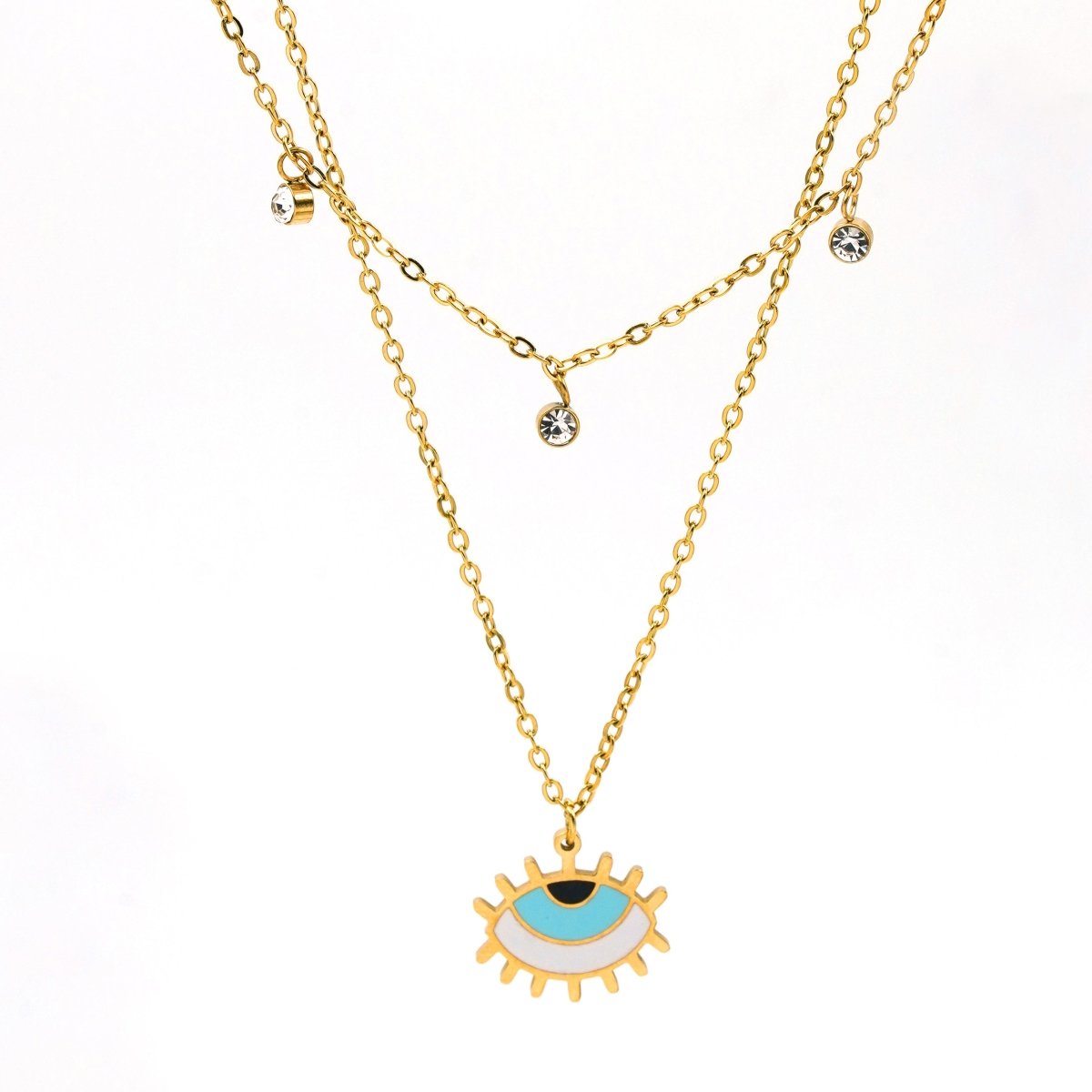 Artklim Gold Plated Evil Eye Charms Pendant Layered Necklace