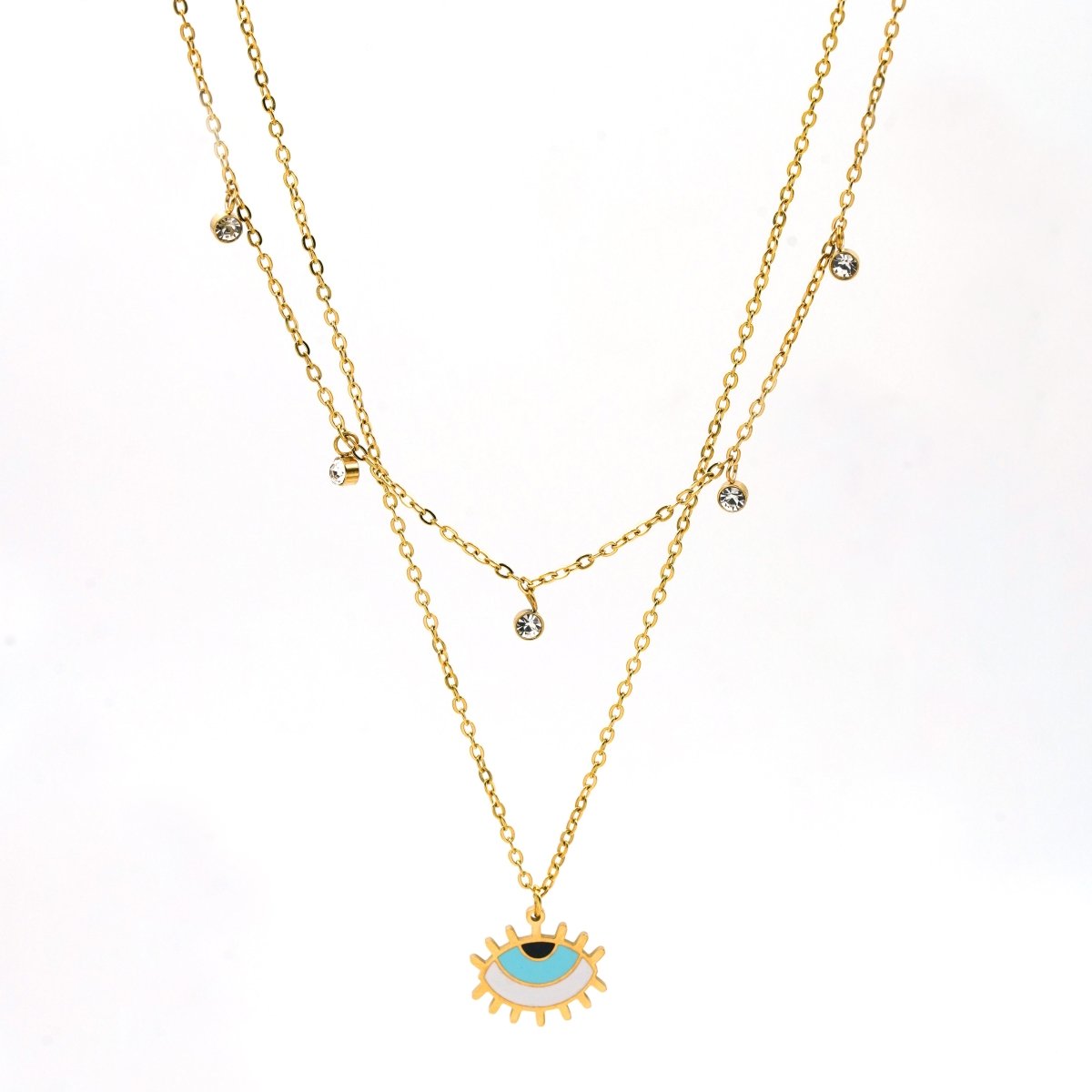 Artklim Gold Plated Evil Eye Charms Pendant Layered Necklace