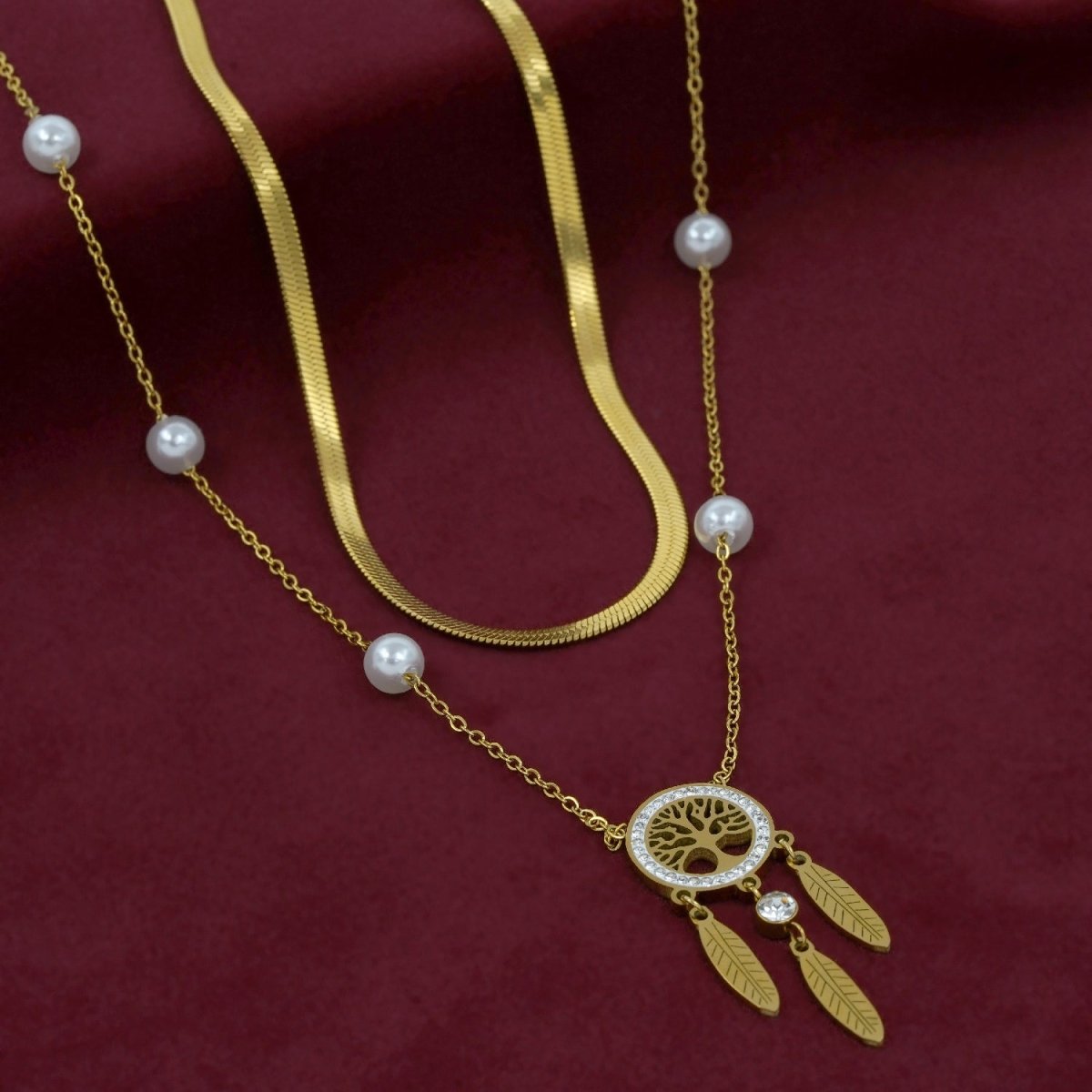 Artklim Gold Plated Dreamcatcher Tree Of Life Layered Necklace