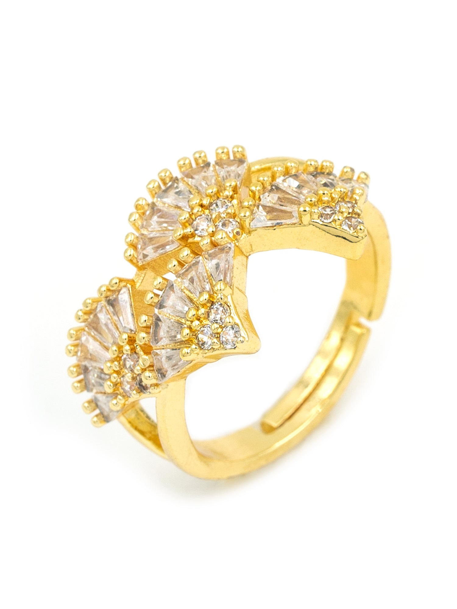 Artklim Gold-Plated Tri-Fan Cluster Anti-Tarnish Ring
