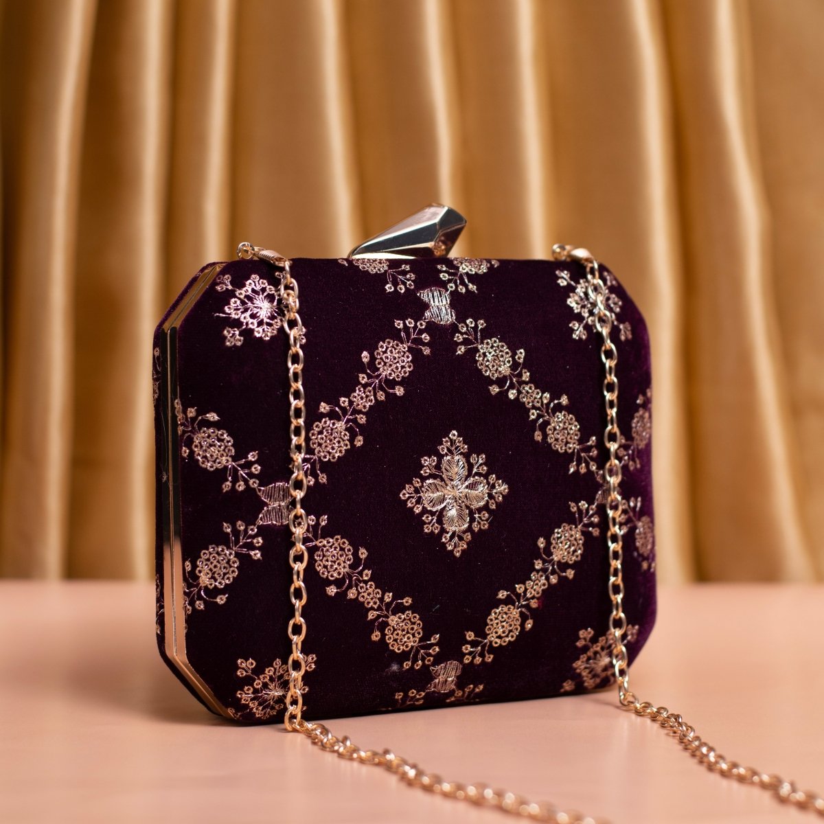 Wine Sequins Embroidery Party Clutch