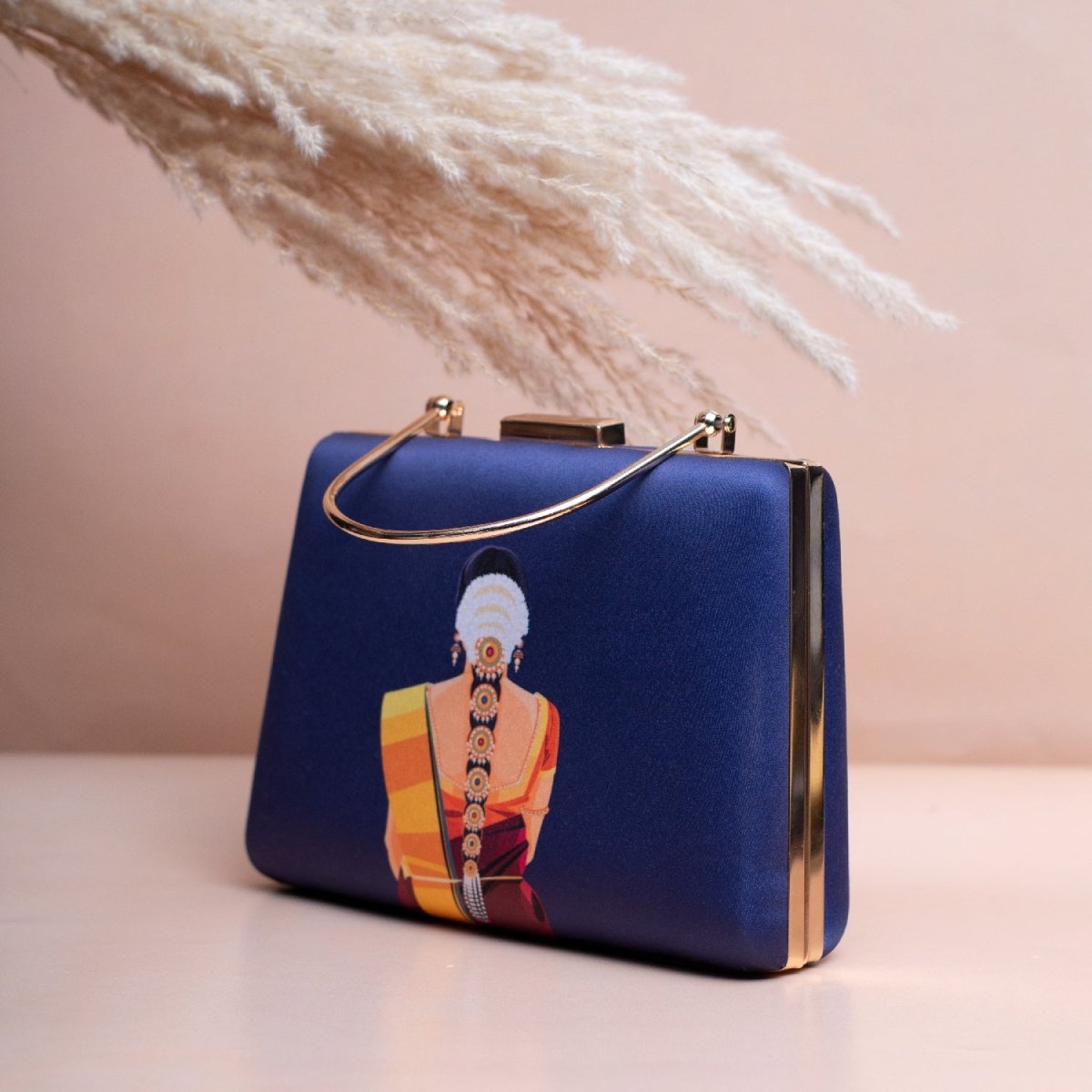 Artklim Blue Based South Indian Bride Portrait Printed Clutch