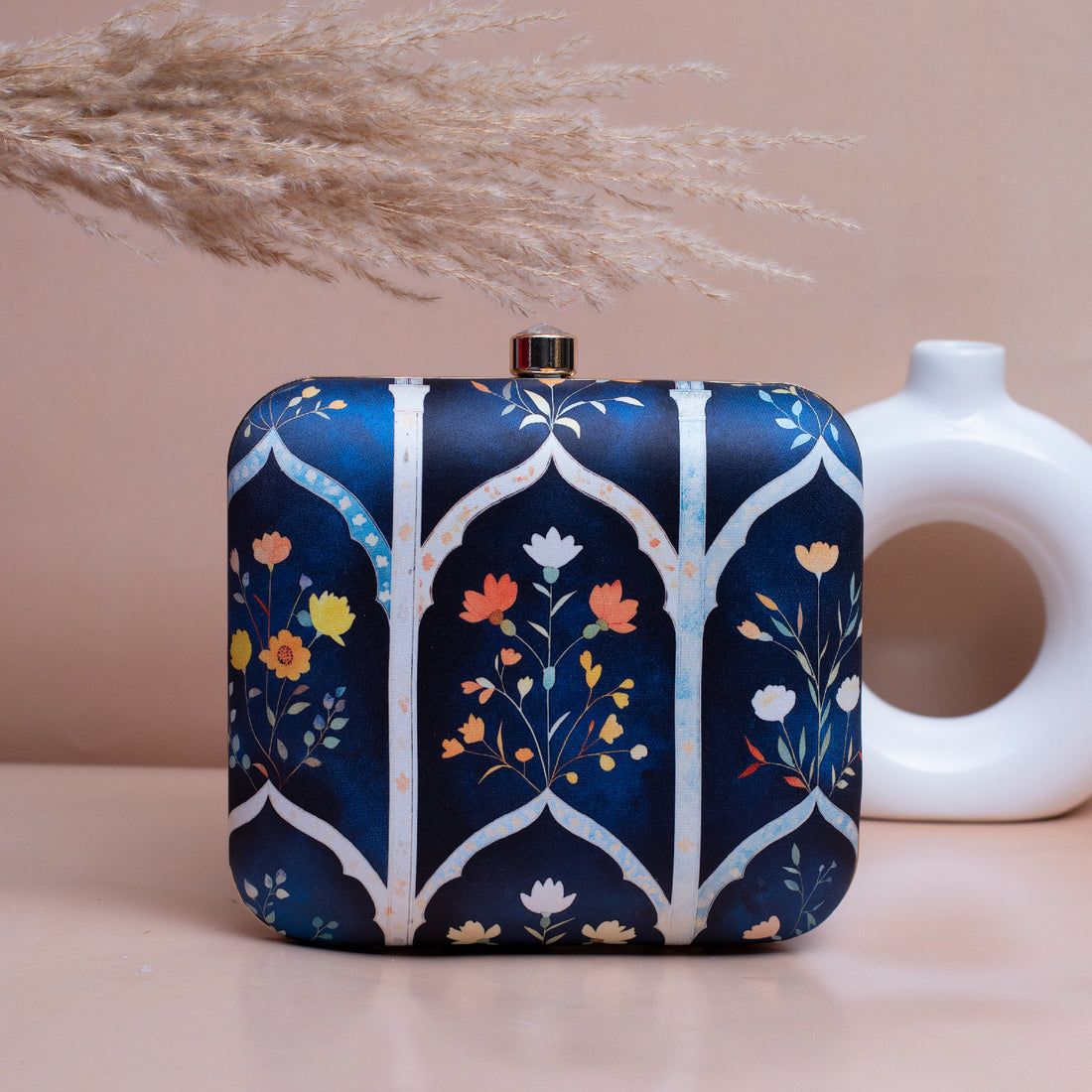 Artklim Blue Based Traditional Pattern Printed Clutch