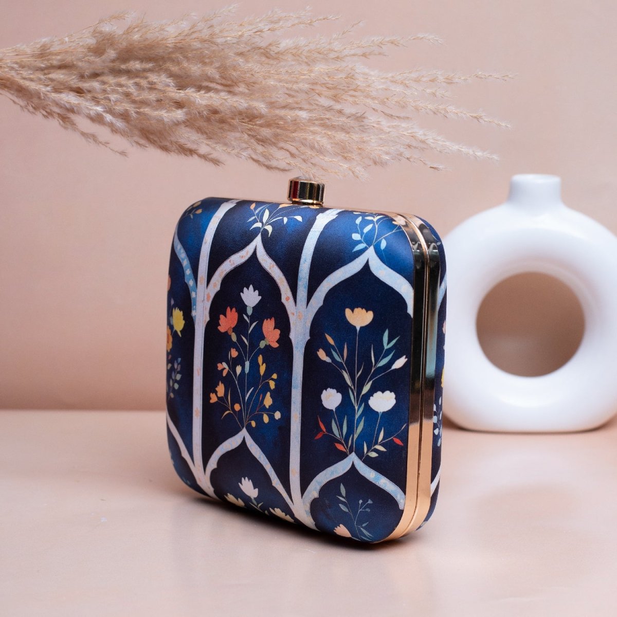 Artklim Blue Based Traditional Pattern Printed Clutch