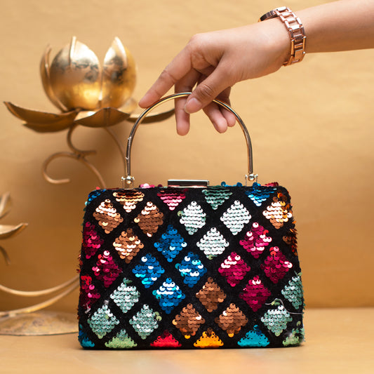 Multicolor Sequins Embroidery Clutch
