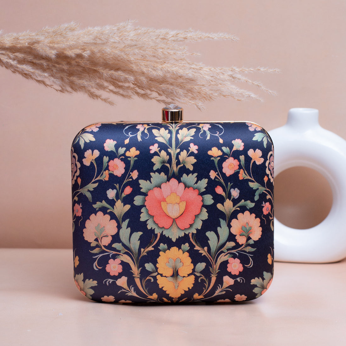 Artklim Blue Based Floral Printed Clutch