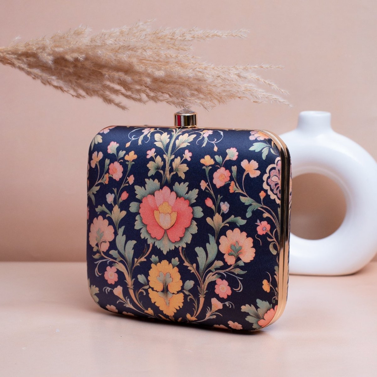 Artklim Blue Based Floral Printed Clutch