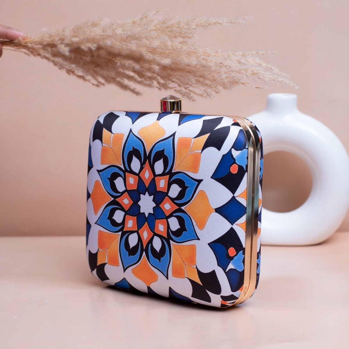 Artklim White Based Mandala Art Printed Clutch