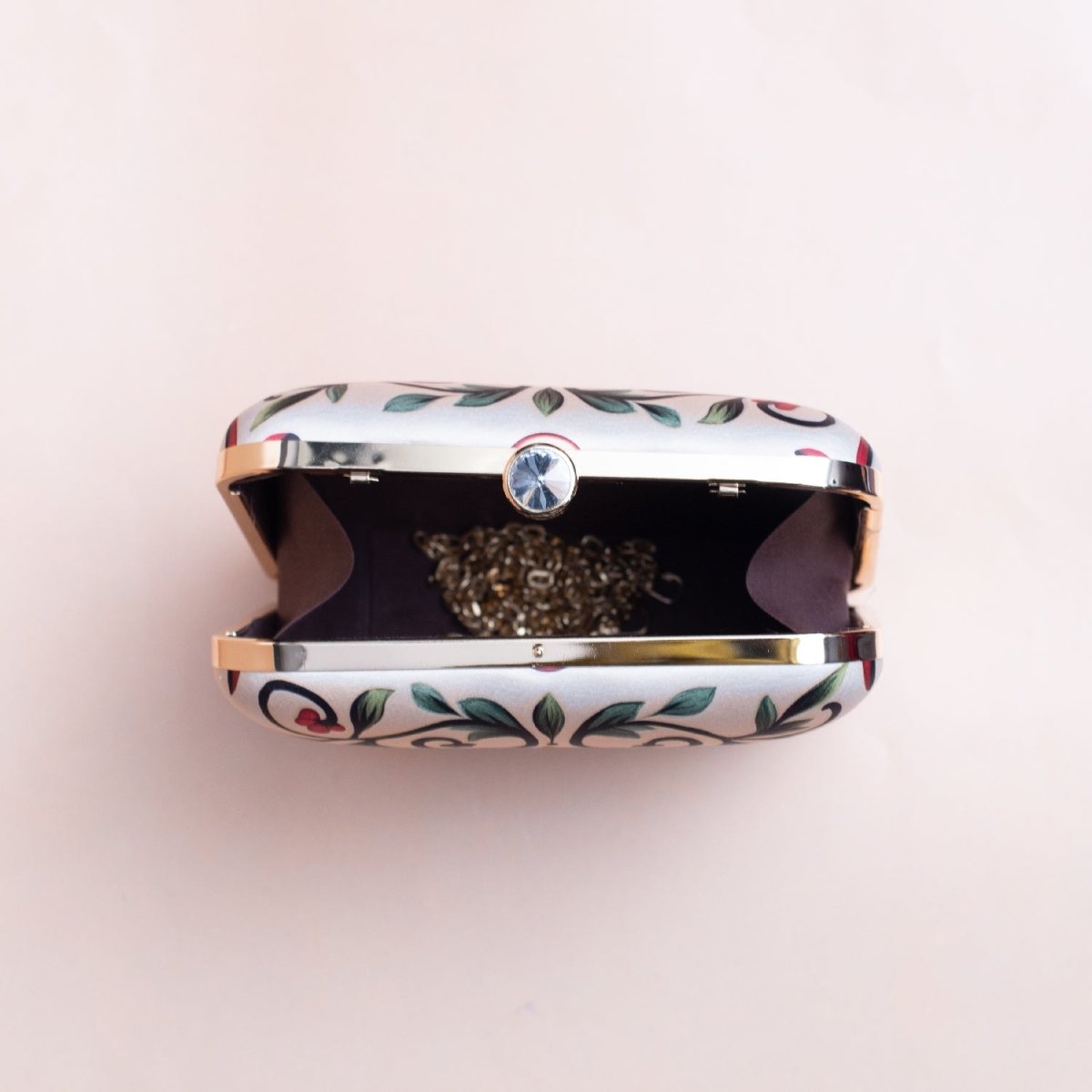 Artklim Beige Based Pink Floral Printed Clutch