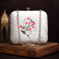 Artklim White And Pink Floral Embroidery Clutch