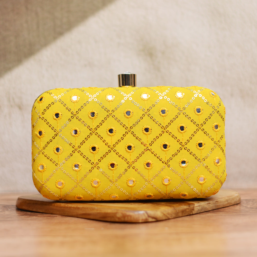 Artklim Yellow Sequins Party Clutch