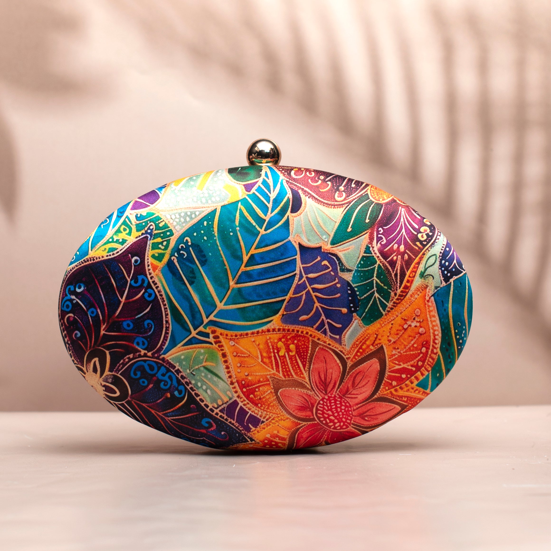 Multicolor Batik Floral Print Oval Clutch