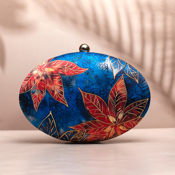 Blue Flower Printed Oval Clutch