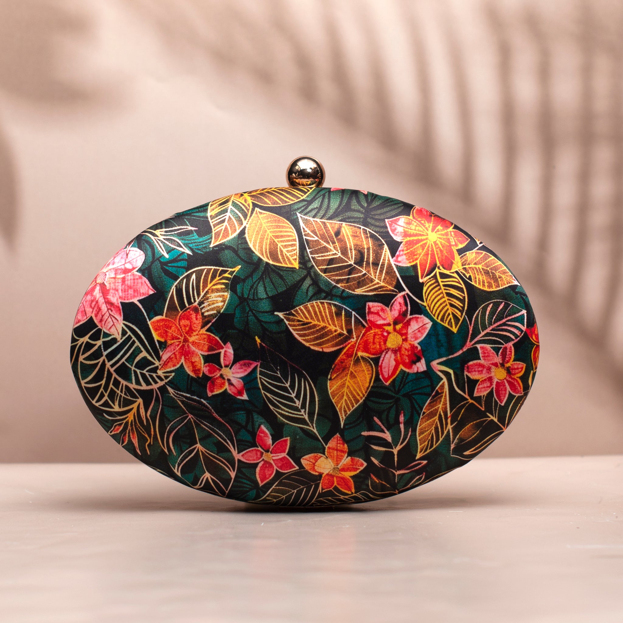 Pink Batik Floral Print Oval Clutch