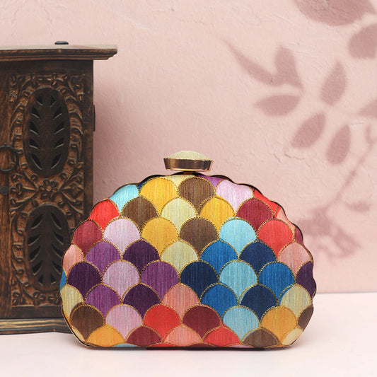 Multicolour Pattern Embroidered Clutch