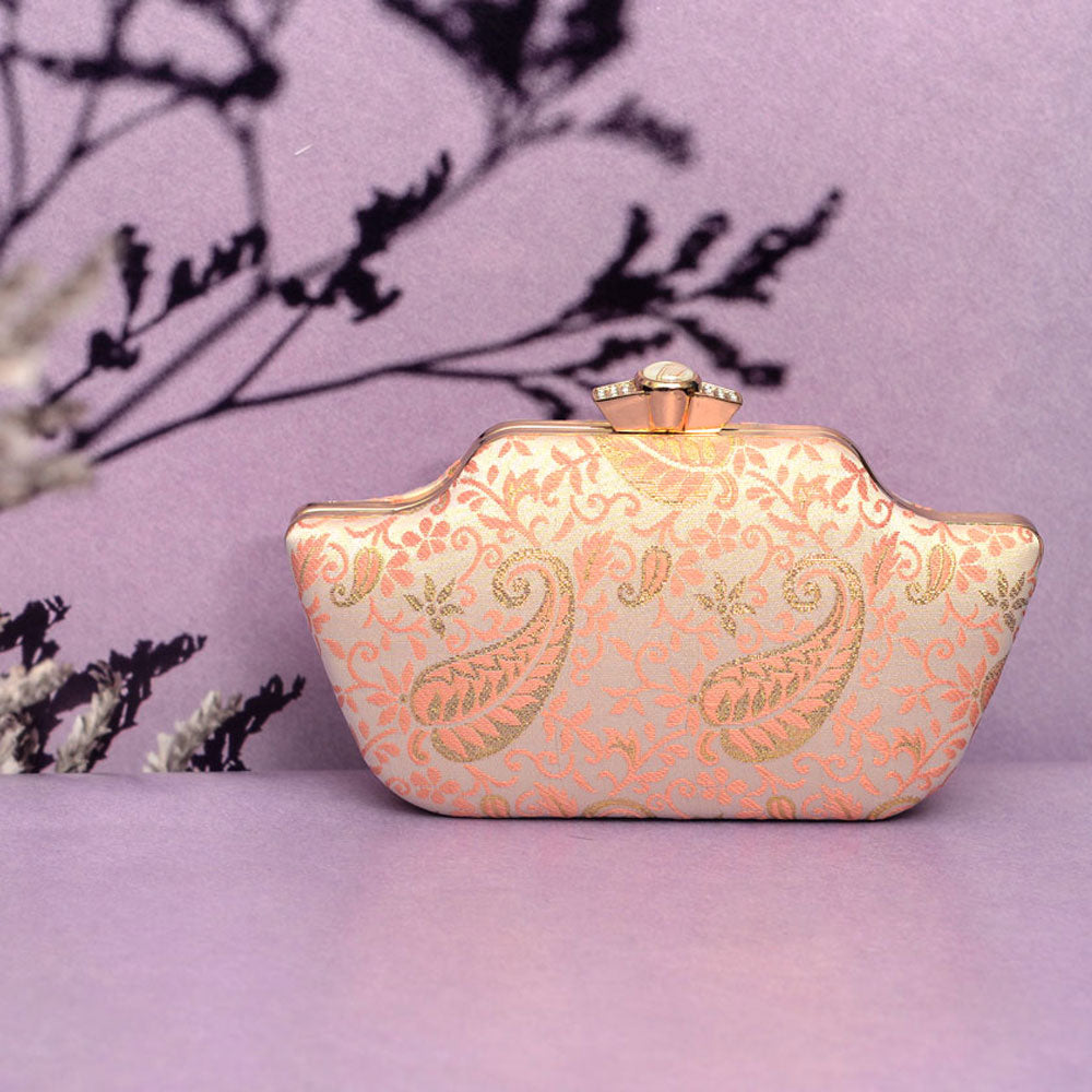 Peach Leaf Embroidered Clutch