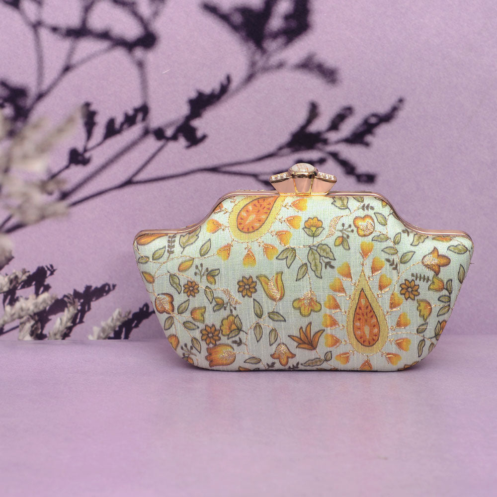 Orange Pattern Embroidered Clutch