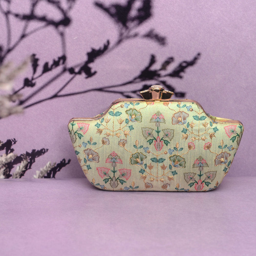 Multi Pattern Leaf Embroidered Clutch