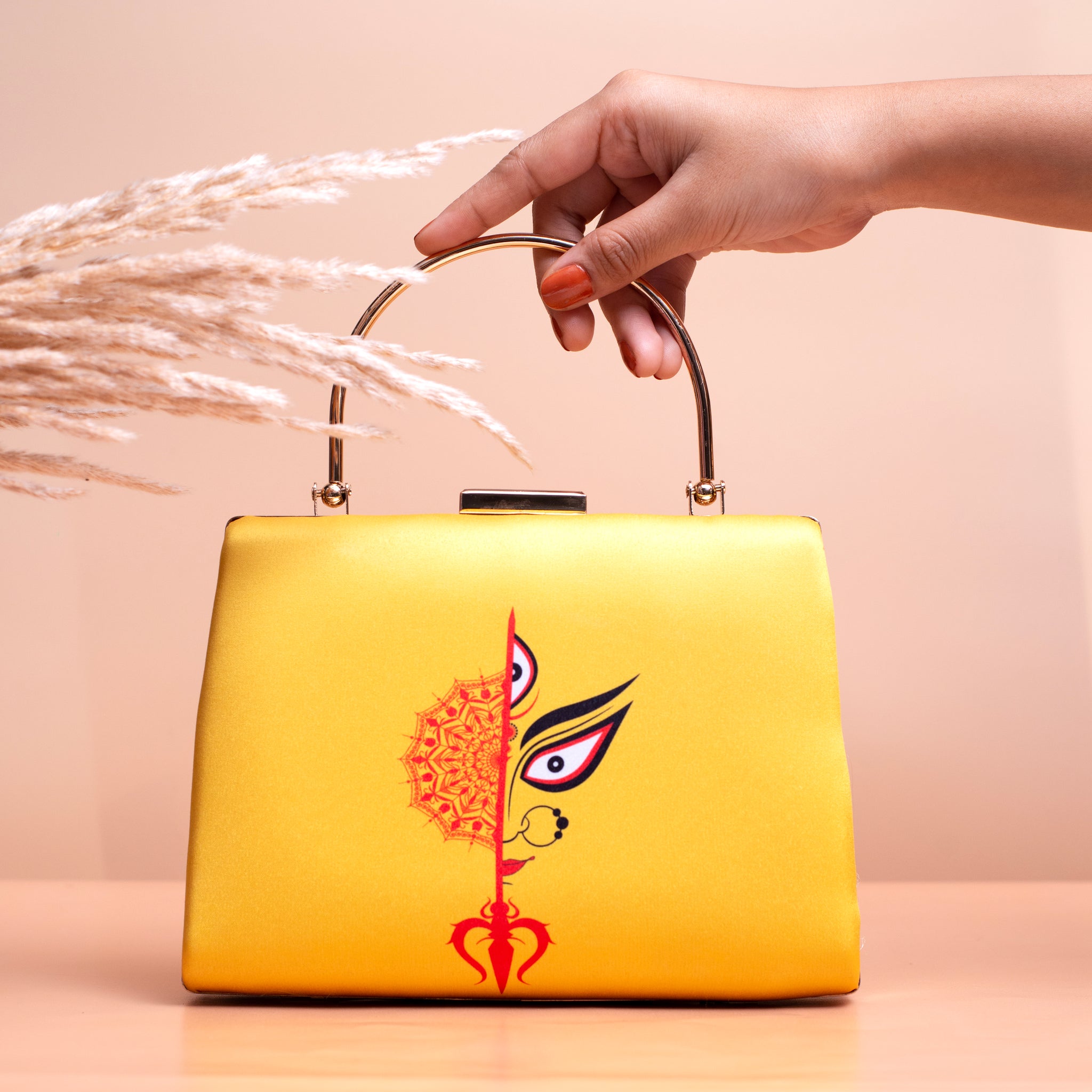 Yellow Durga Printed  Clutch