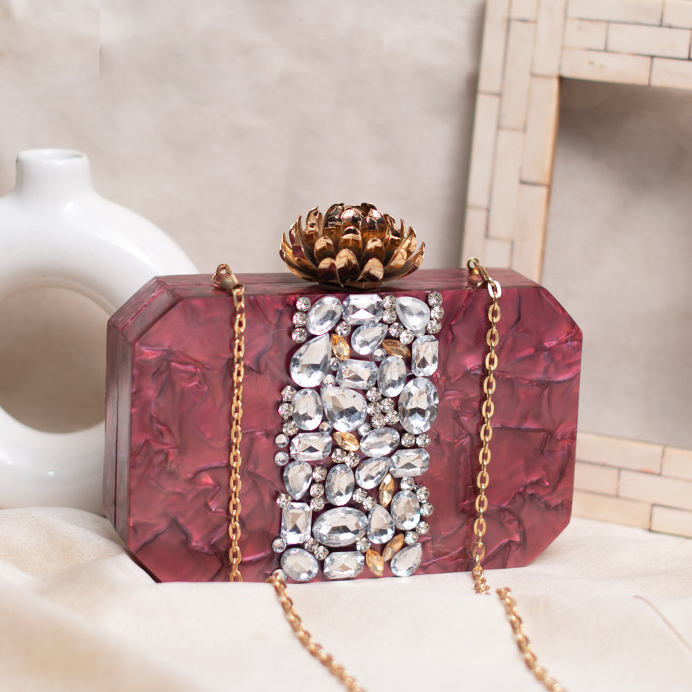 Artklim Maroon Stone Acrylic Clutch