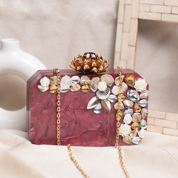 Artklim Maroon Stone Acrylic Clutch