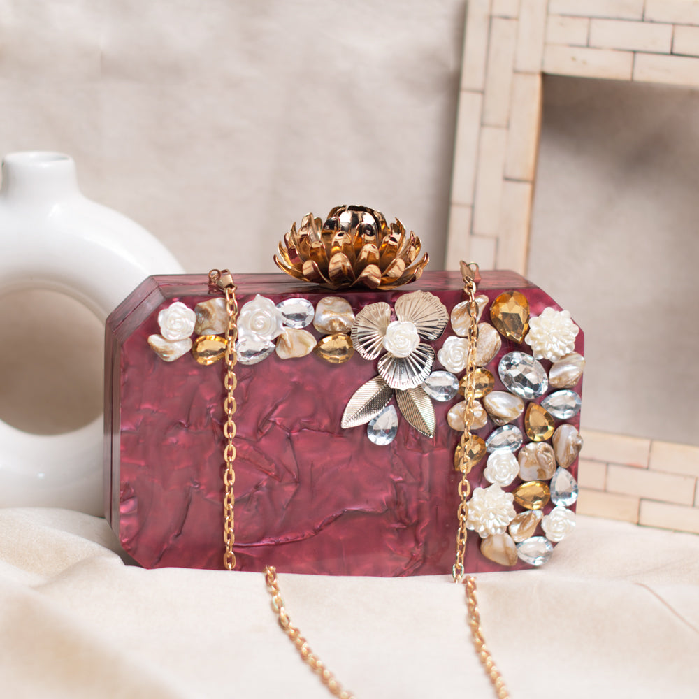 Buy Stone Gold Color Embroidered Clutch Purse,bag With Designer Pattern,  Shoulder Strap and Handle for Wedding, Evening Party and Ethnic Wear.  Online in India - Etsy