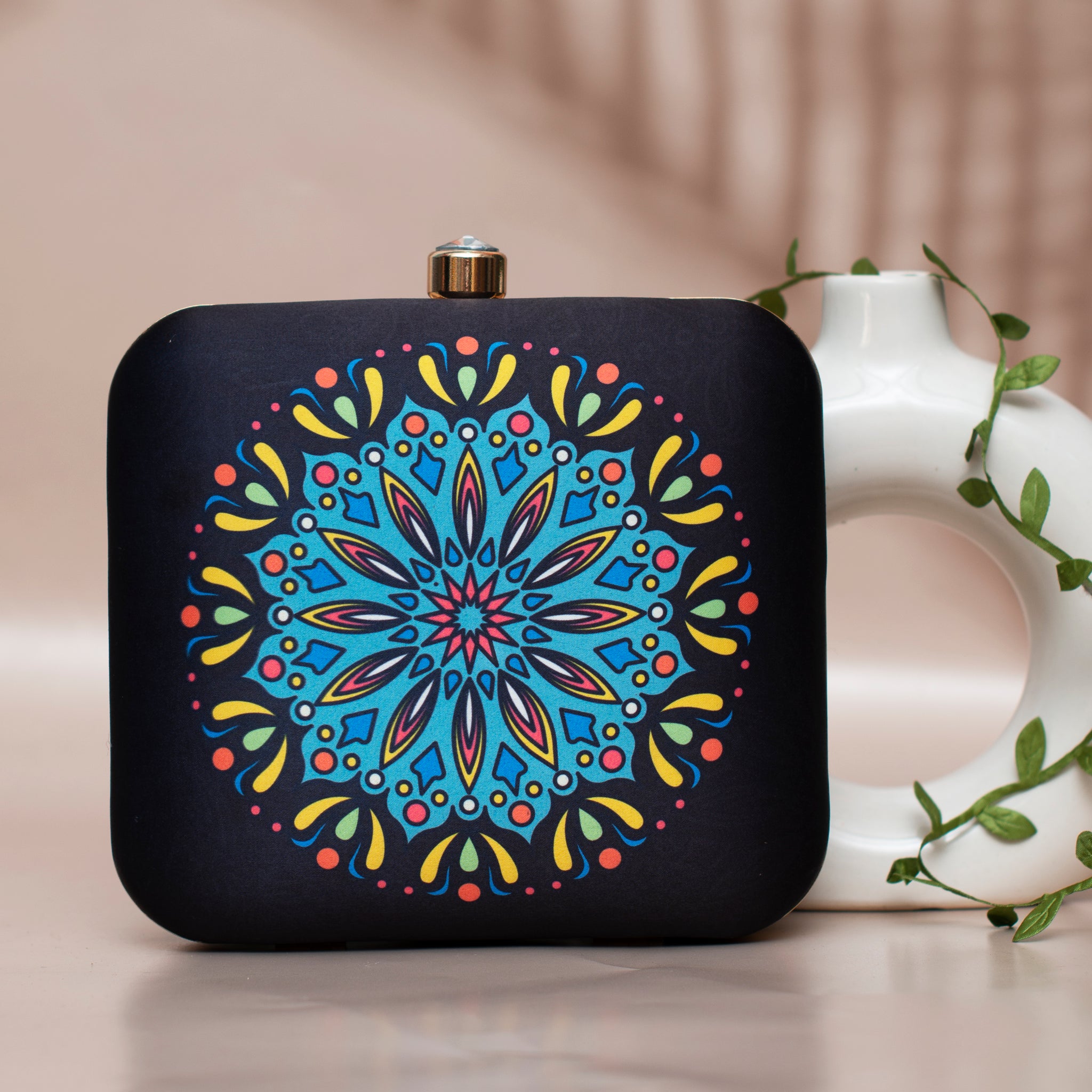 Yellow-Blue Mandala Print Clutch