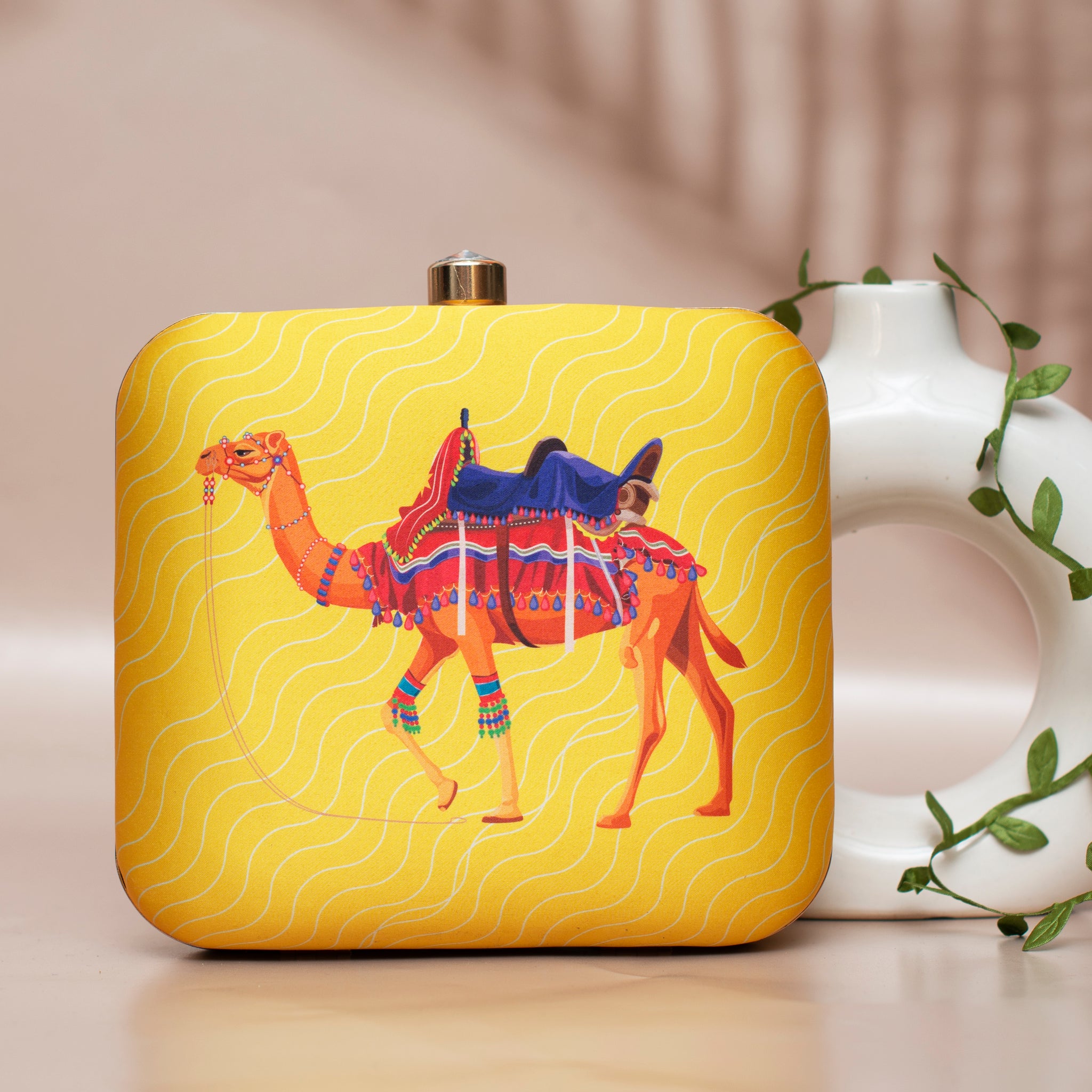 Camel Printed Clutch