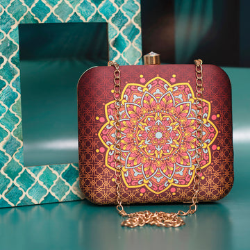 Maroon Mandala Print Clutch