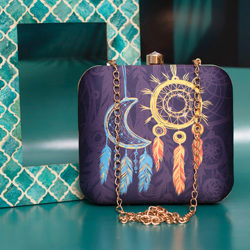 Blue-Orange Dream Catcher Printed Clutch