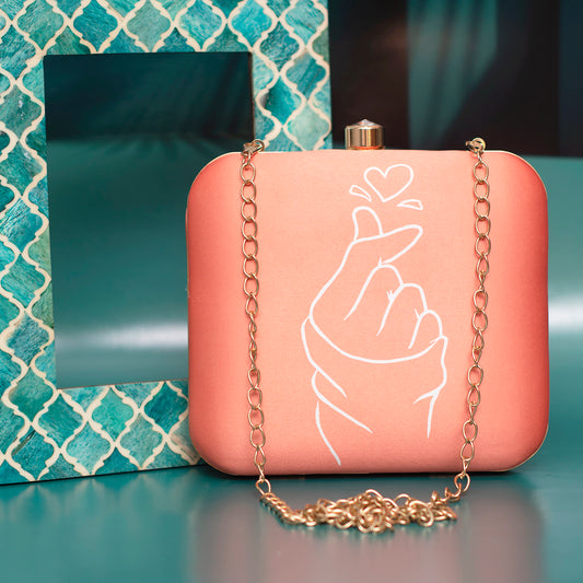 Coral Heart Printed Clutch