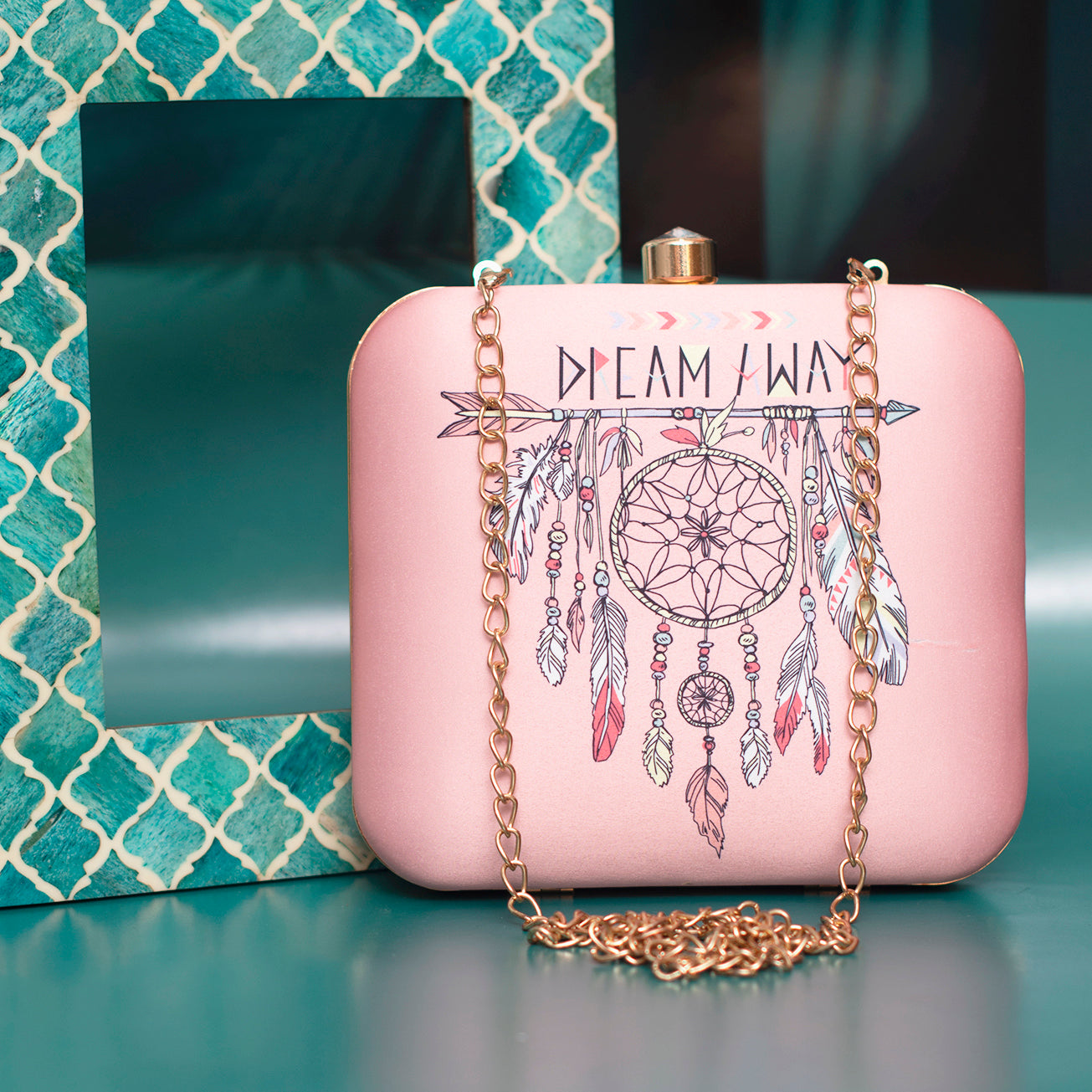 Pink Dream Catcher Printed Clutch