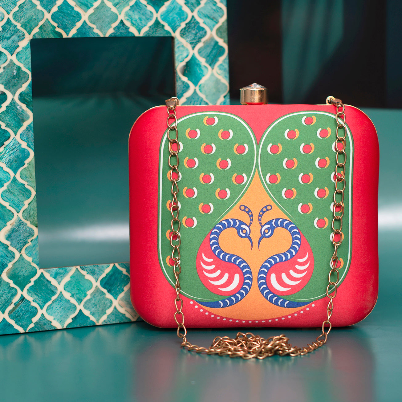 Two Peacock Printed Clutch
