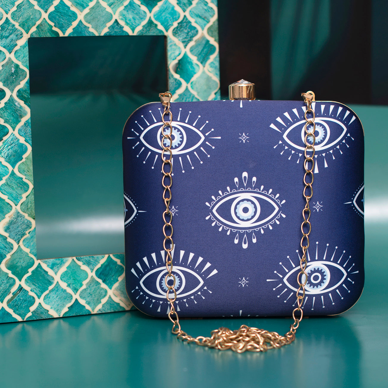 Blue Evil Eye Printed Clutch