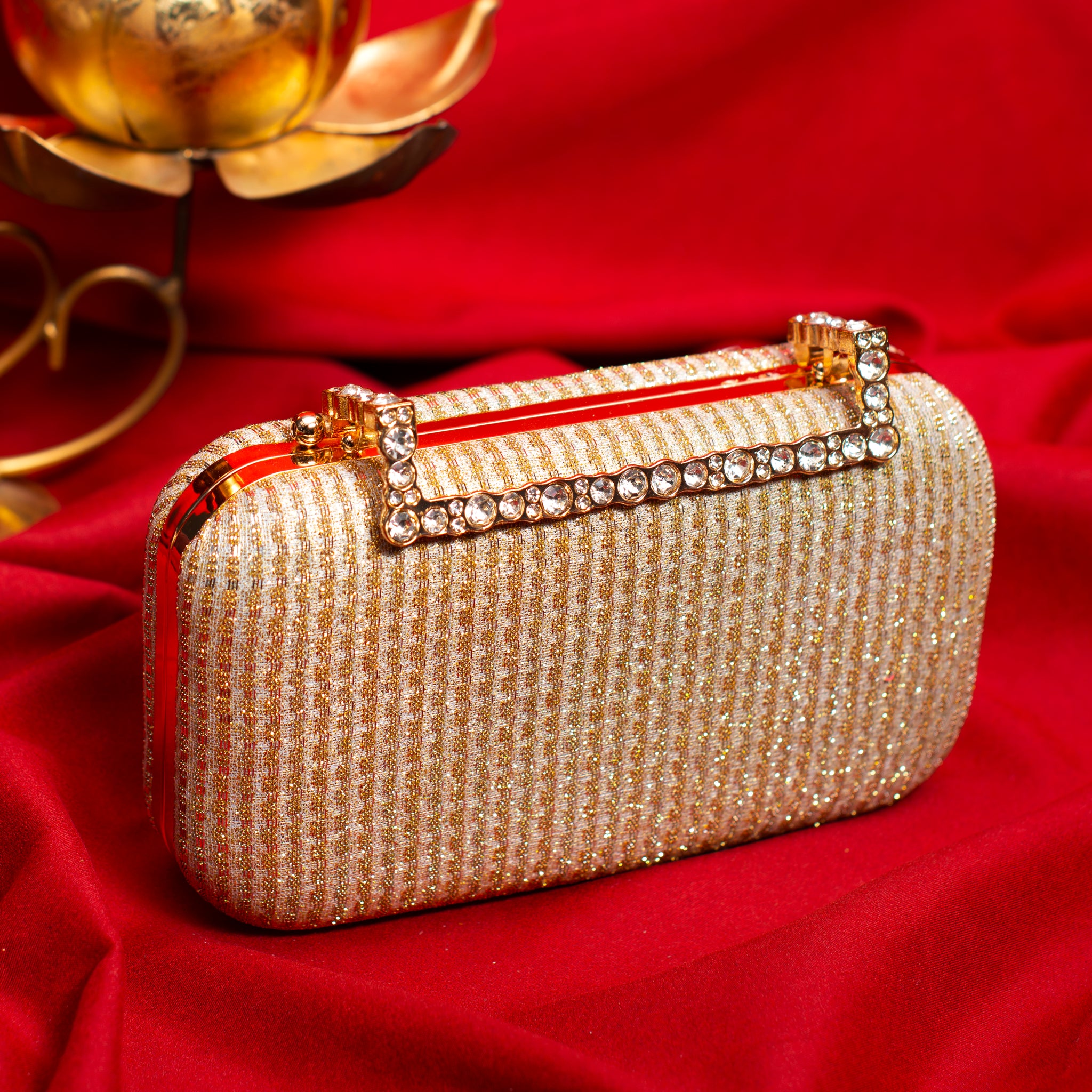 Beige Shimmery Fabric Clutch