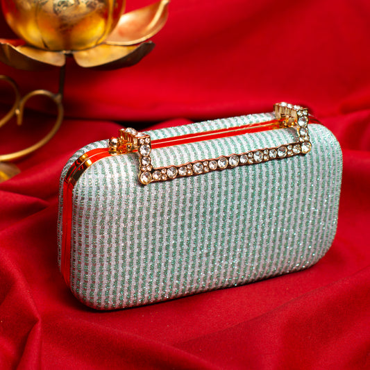Sky Blue Based Shimmery Fabric Clutch
