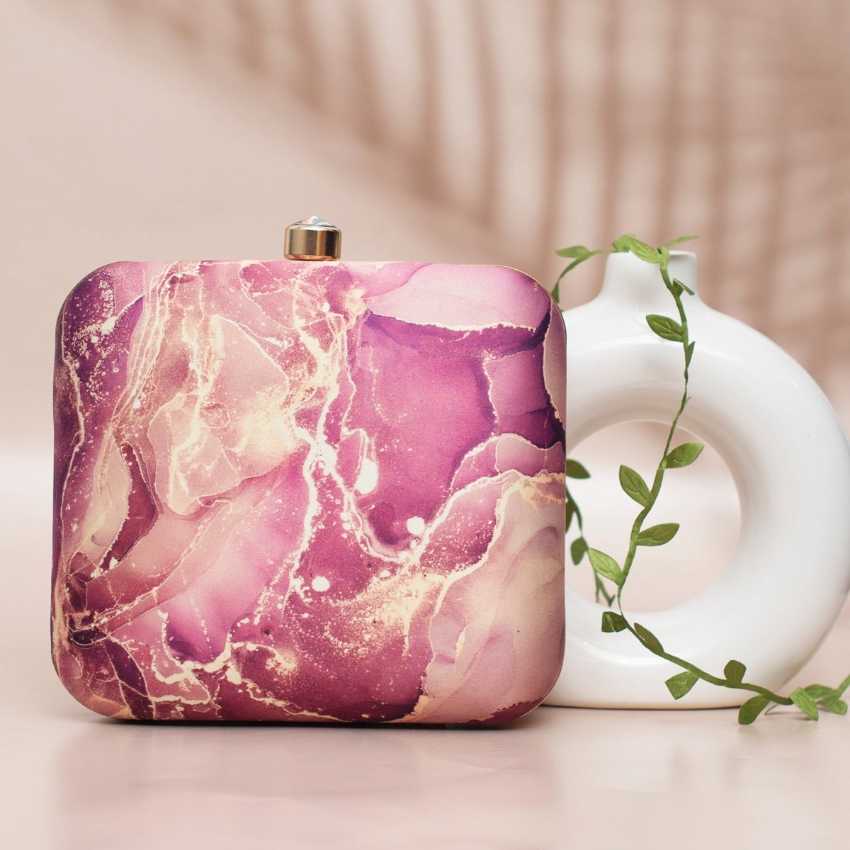 Burgundy Resin Printed Clutch