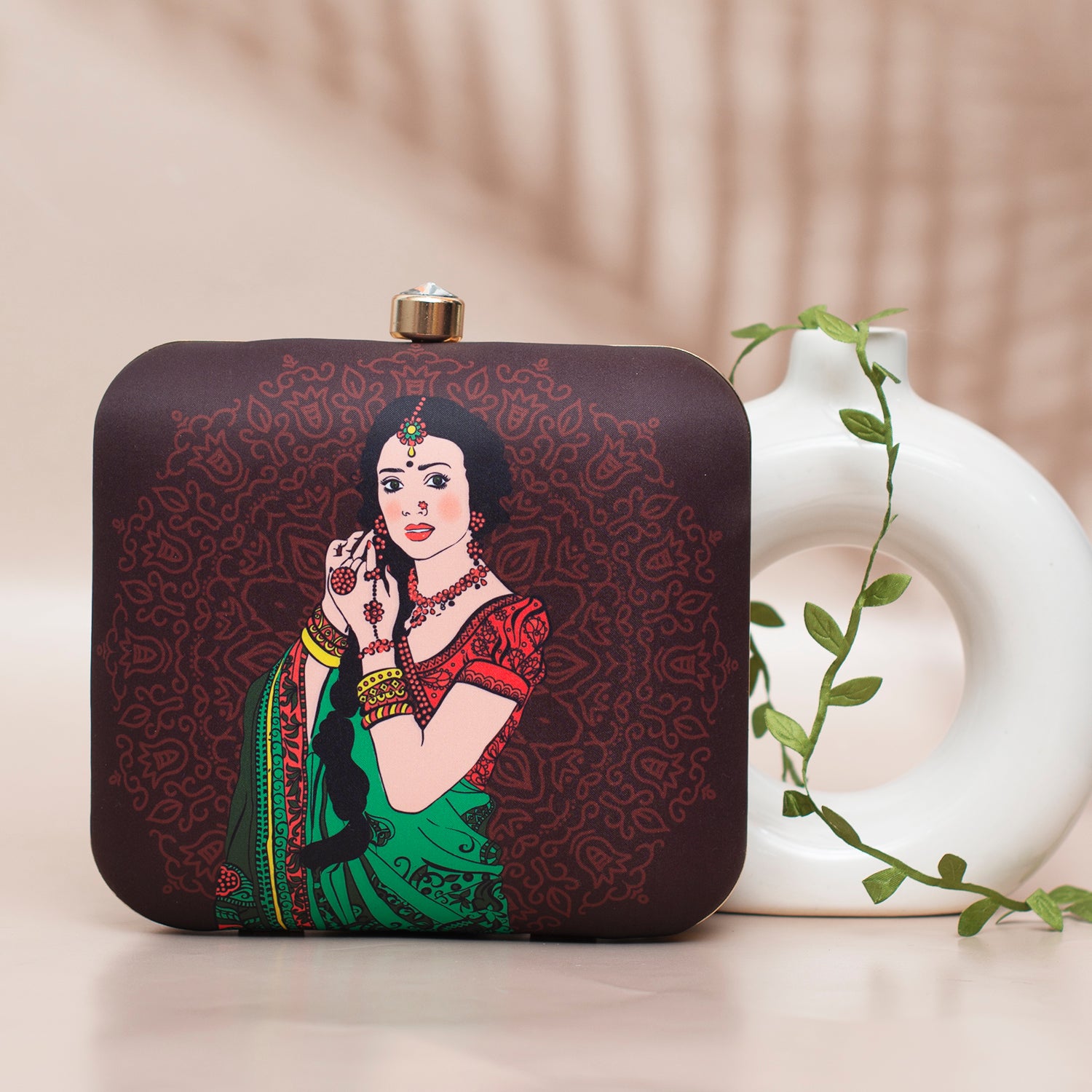 Green Saree Women Printed Clutch