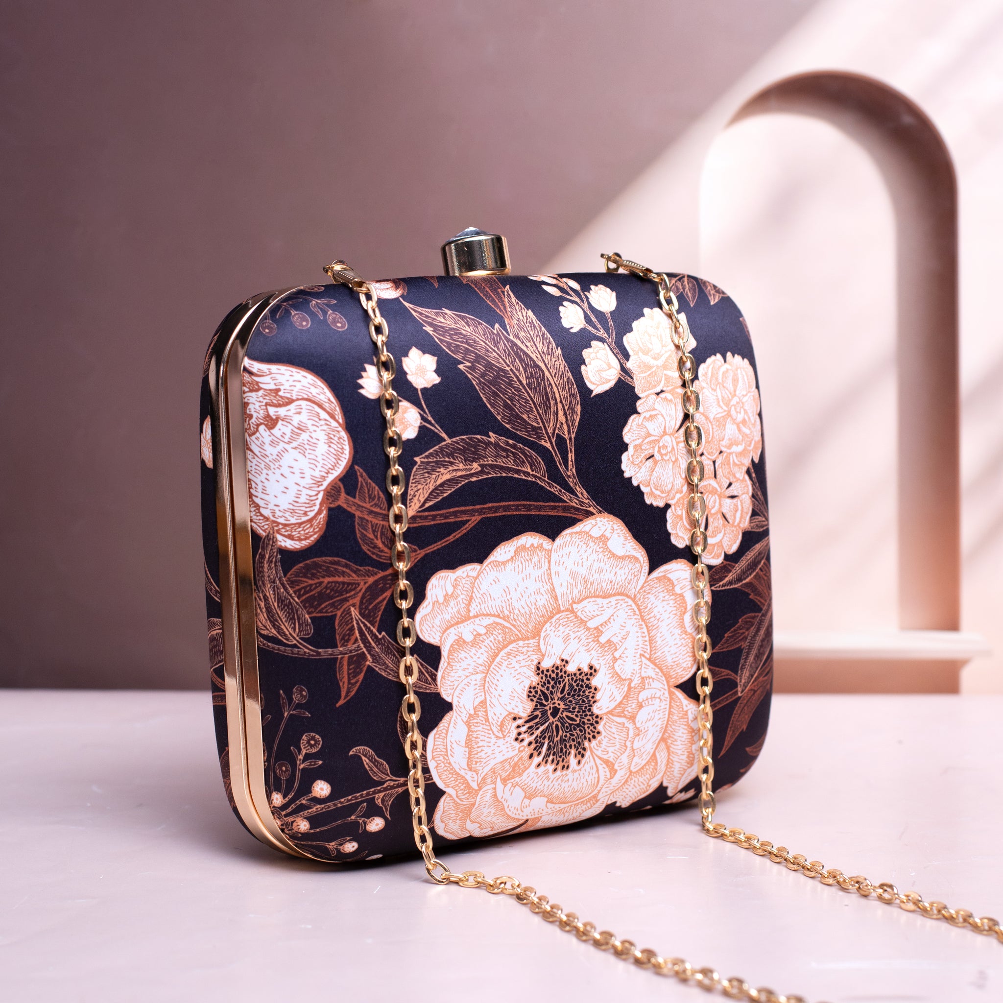 Artklim Black Floral Printed Clutch Bag