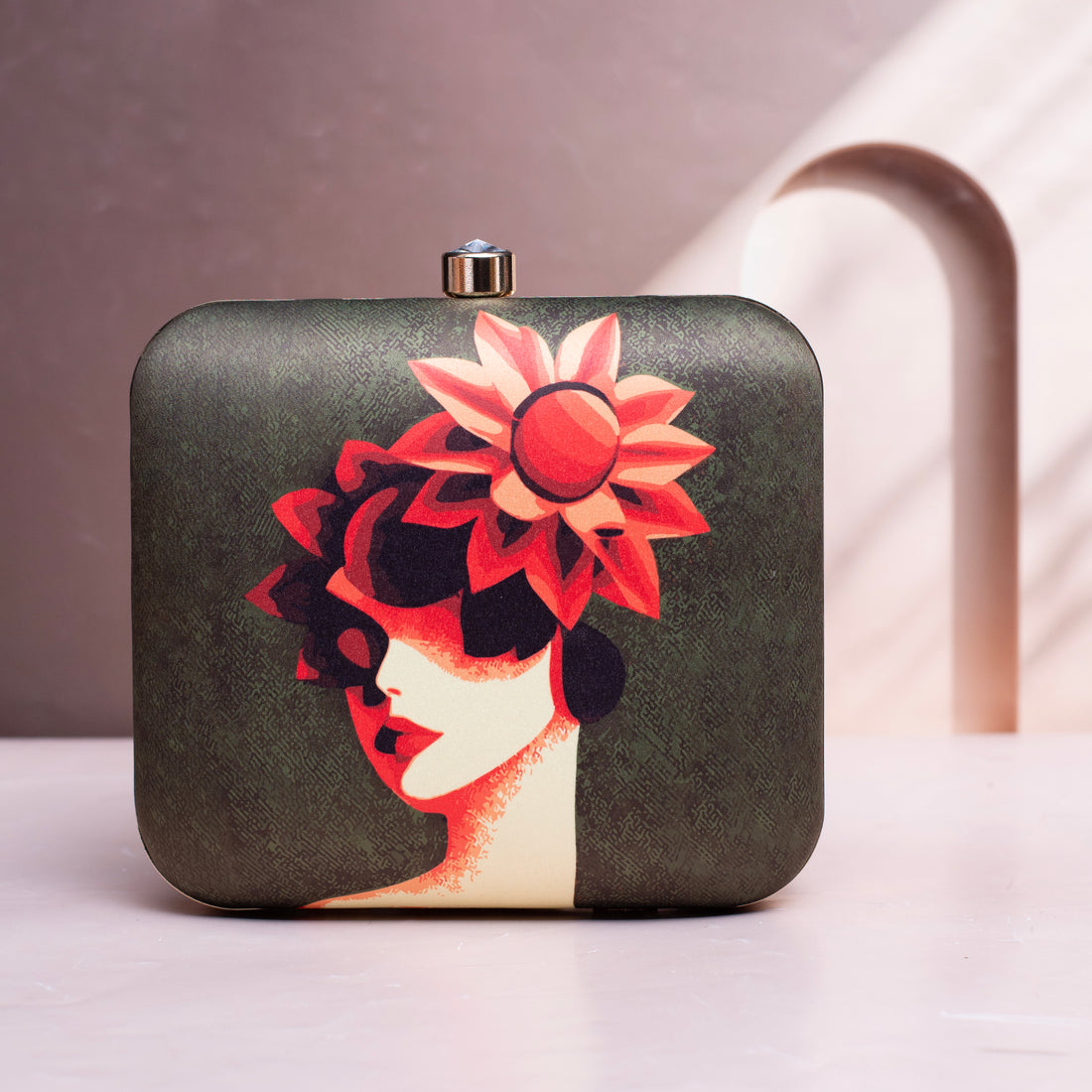 Red Flower Printed Clutch