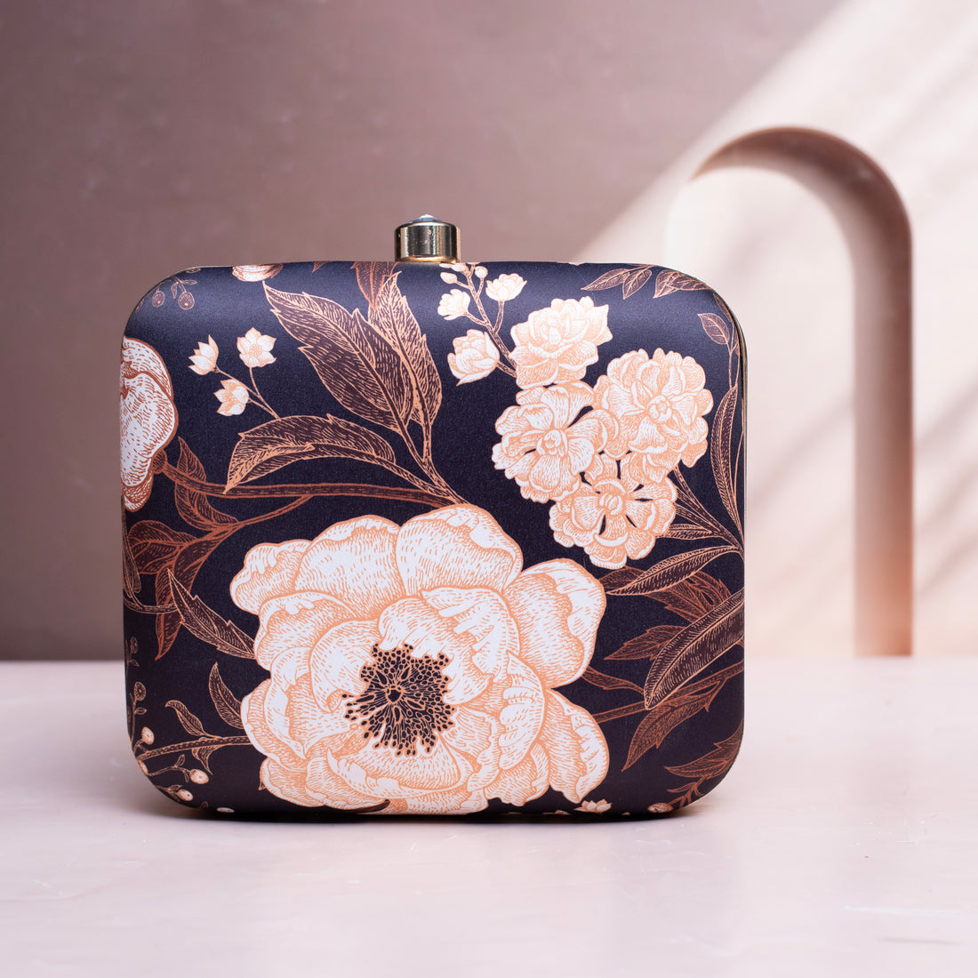 Artklim Black Floral Printed Clutch Bag