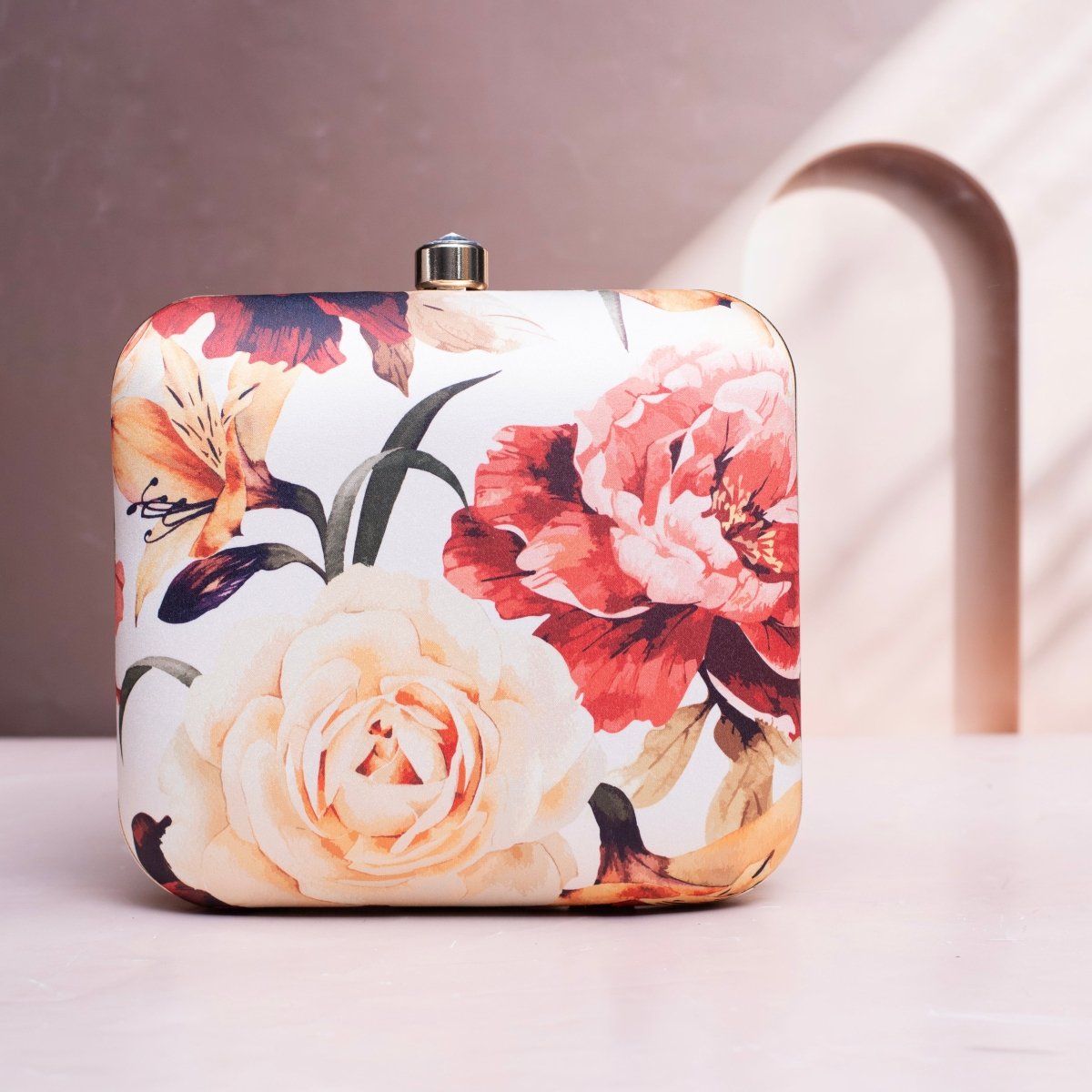 Artklim Yellow and Red Floral Printed Clutch