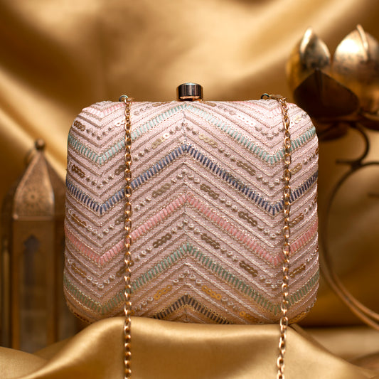 Pink Zigzag Pattern Embroidery Clutch