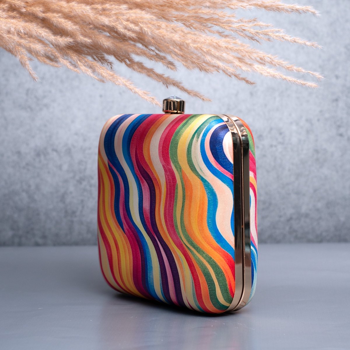 Artklim Beige Based Mutlicolor Printed Clutch