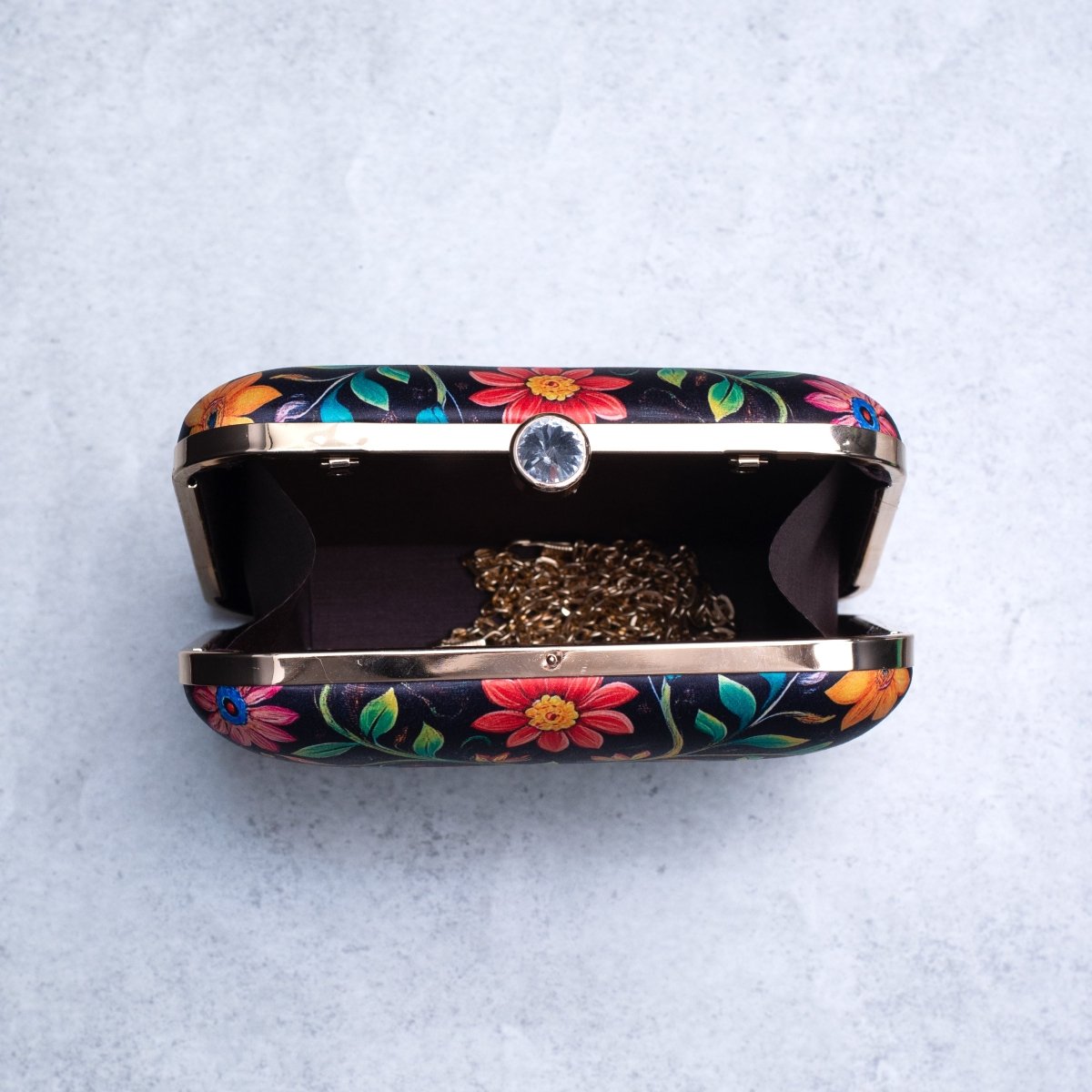 Artklim Black Based Floral Printed Clutch