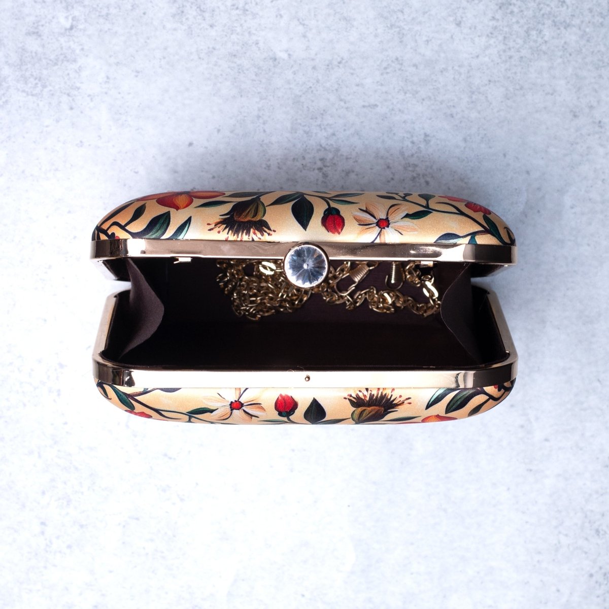 Artklim Biege Based Floral Printed Clutch