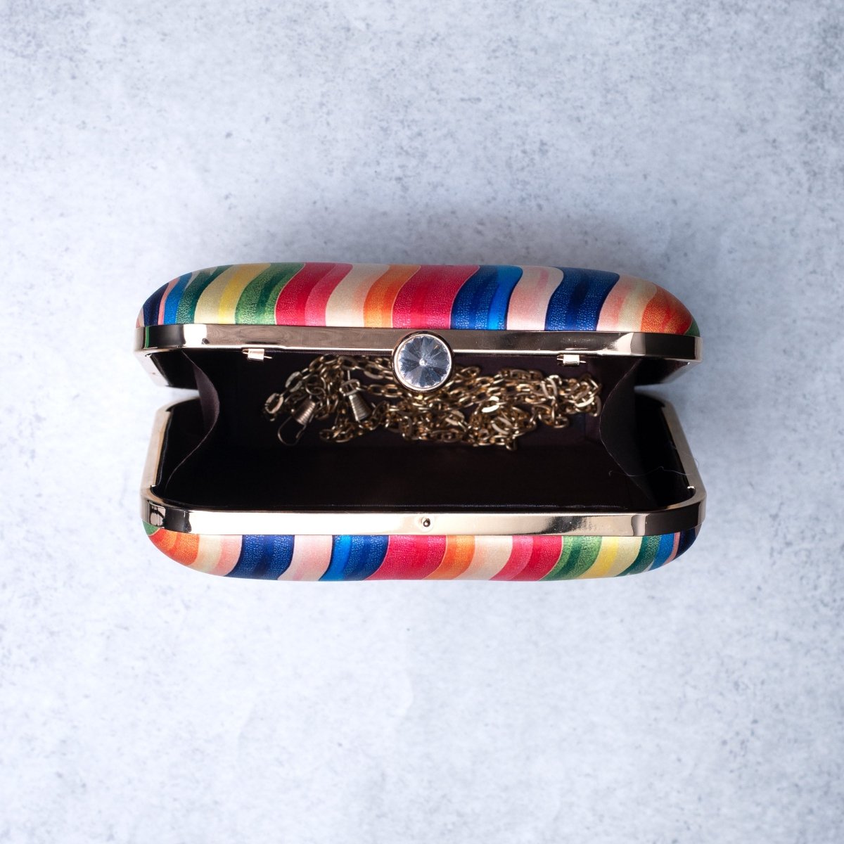 Artklim Beige Based Mutlicolor Printed Clutch